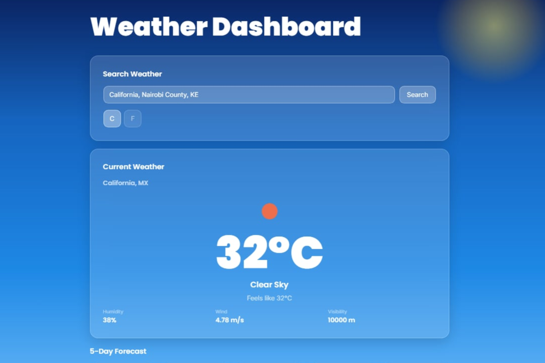 Weather Dashboard project screenshot